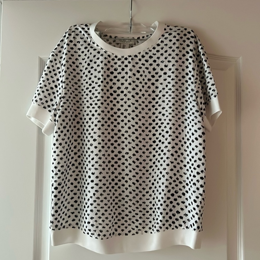 Rachel Zoe Black White Print Short Sleeve Blouse Size Small